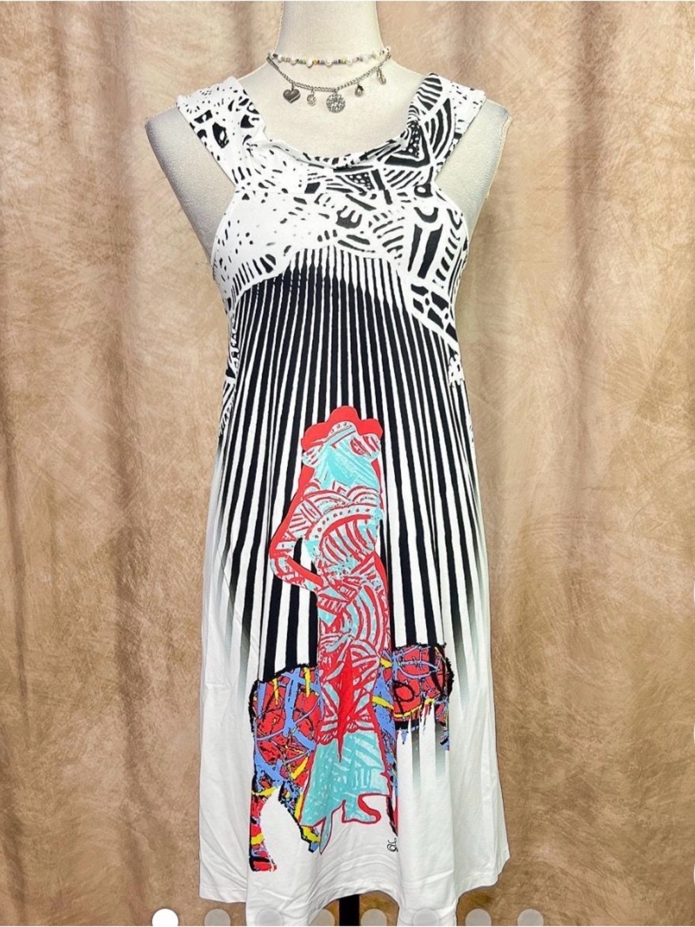Rare Vintage Y2K Save the Queen!Women's Black & White Striped Racerback dress